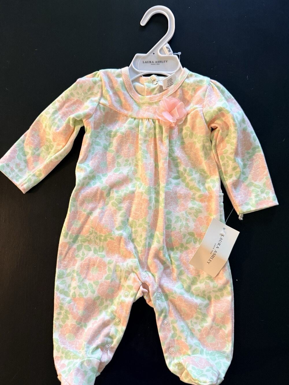 Laura Ashley Baby Girls 0-3 Months Floral Footed Sleeper Romper Pink Green NWT
